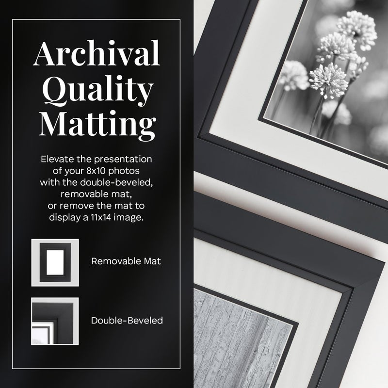 Old Town Designer Picture Frames, 11x14 Picture Frame 2 Pack with Deluxe Velour Back and Removable 8x10 Mat, Photo Frame for Desk or Wall Decor, Made from Post-consumer EPS & Acrylic Glass, Black - Image 3